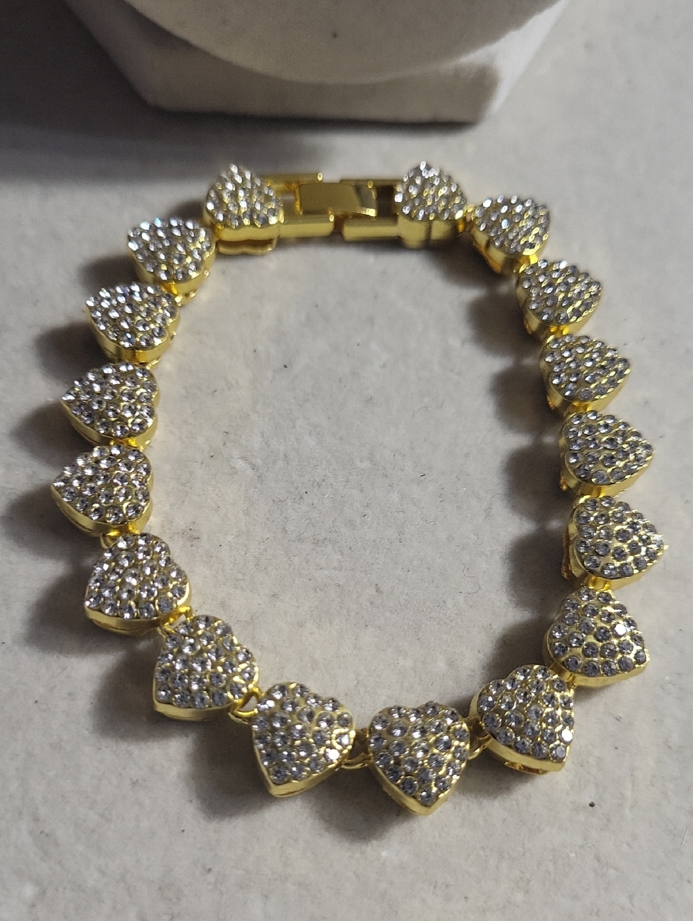 8 Inches Gold-Tone Crystal Heart Bracelet - Women Jewelry